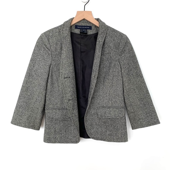 French Connection Gray Wool Tweed Blazer Jacket - Picture 5 of 5